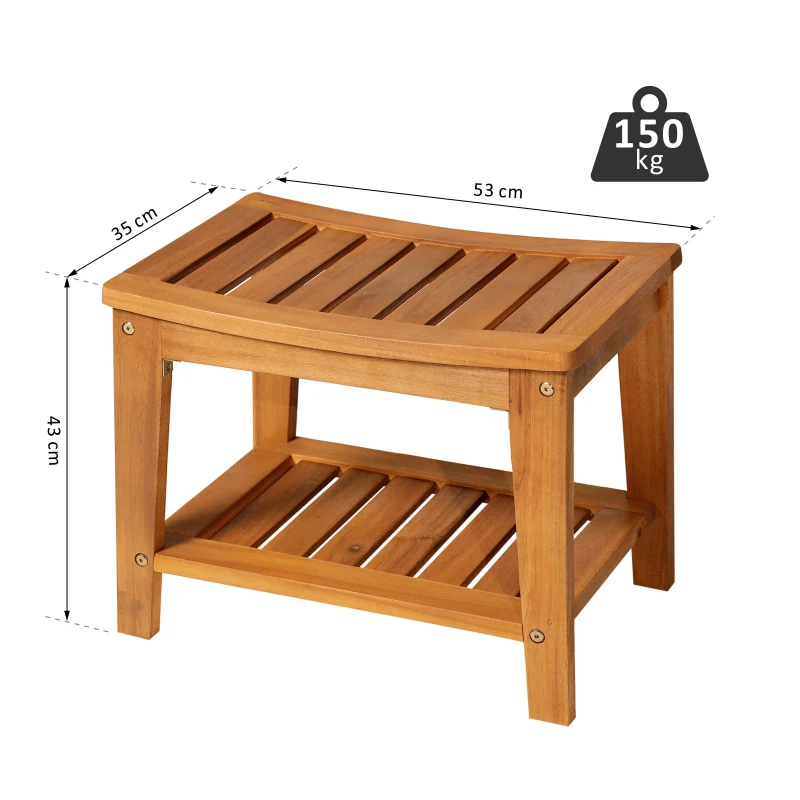 HOMCOM Duschhocker Badhocker Duschsitz Duschstuhl Badstuhl Badregal feuchtigkeitsbeständig Akazienholz Natur 53 x 35 x 43 cm