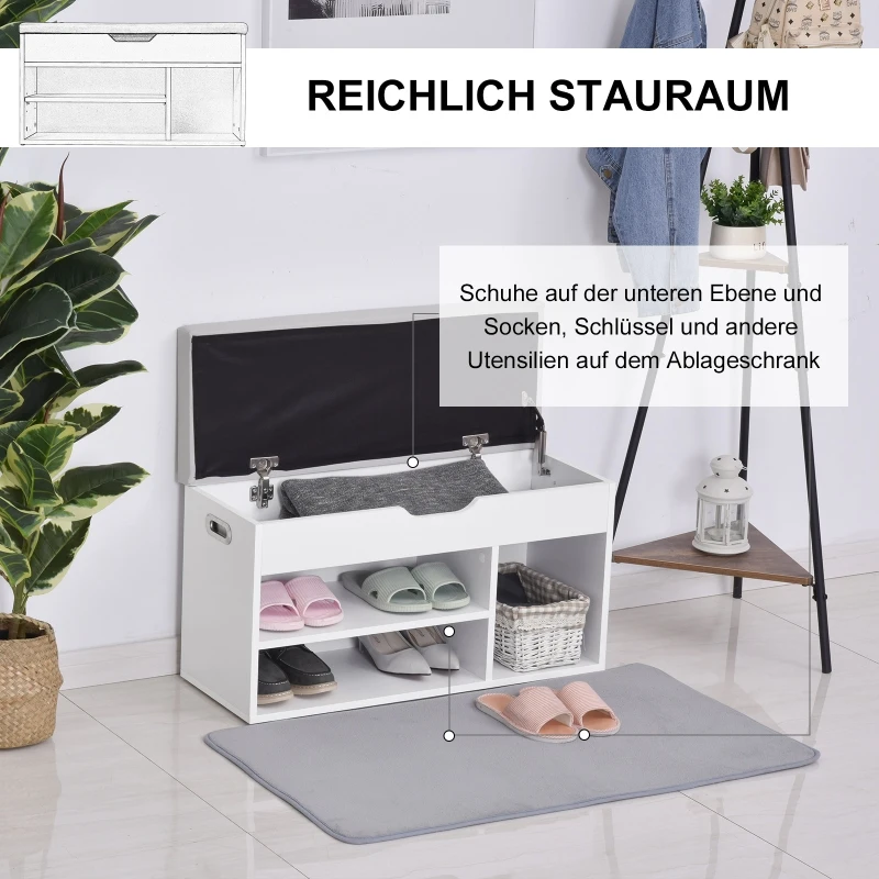 HOMCOM Schuhbank mit Stauraum Sitzbank Sitztruhe Eingangsbereich Diele PU Weiß 80 × 30 × 43 cm
