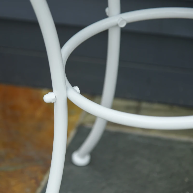 Outsunny Sitzgruppe, 3-teilige Essgruppe, Gartenmöbel-Set, 1 Tisch+2 Stühle, rund Tisch, Terrasse, Metall, Weiß, Ø70,5 x H71,5 cm