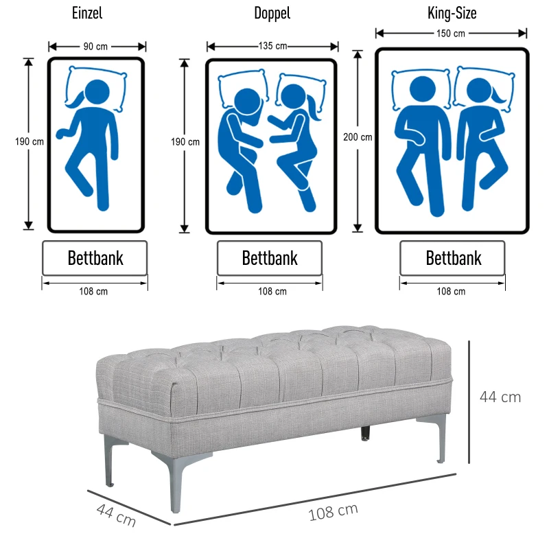 HOMCOM Polsterbank Sitzbank Truhenbank Lounge Retro, Leinen+Metall, Grau, L108xB44xH44cm