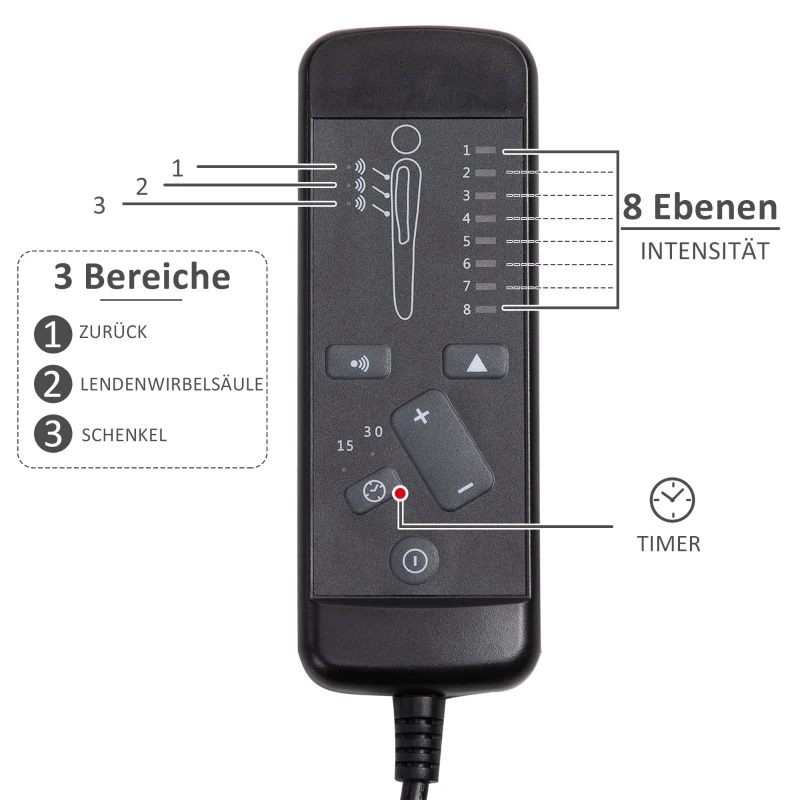 Vinsetto® Bürostuhl Massagefunktion drehbar 64,5 x 79 x 115-126 cm Schwarz