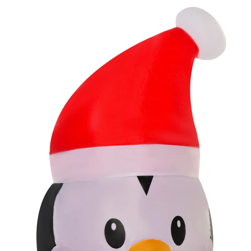 HOMCOM Aufblasbare Pinguin-Figur 1,88 m Weihnachtsdekoration mit Lichtern Weihnachten Dekoration automatisches Aufblasen wetterfest Polyester Weiß+Schwarz+Rot+Grün 112 x 93 x 188 cm