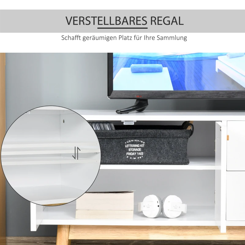 HOMCOM Fernsehtisch Fernsehschrank TV Lowboard Moderne MDF-Platte Gummiholzbeine Stauraum Wohnzimmer Büro für Fernseher bis zu 55 Zoll 115 x 40 x 51 cm Weiß