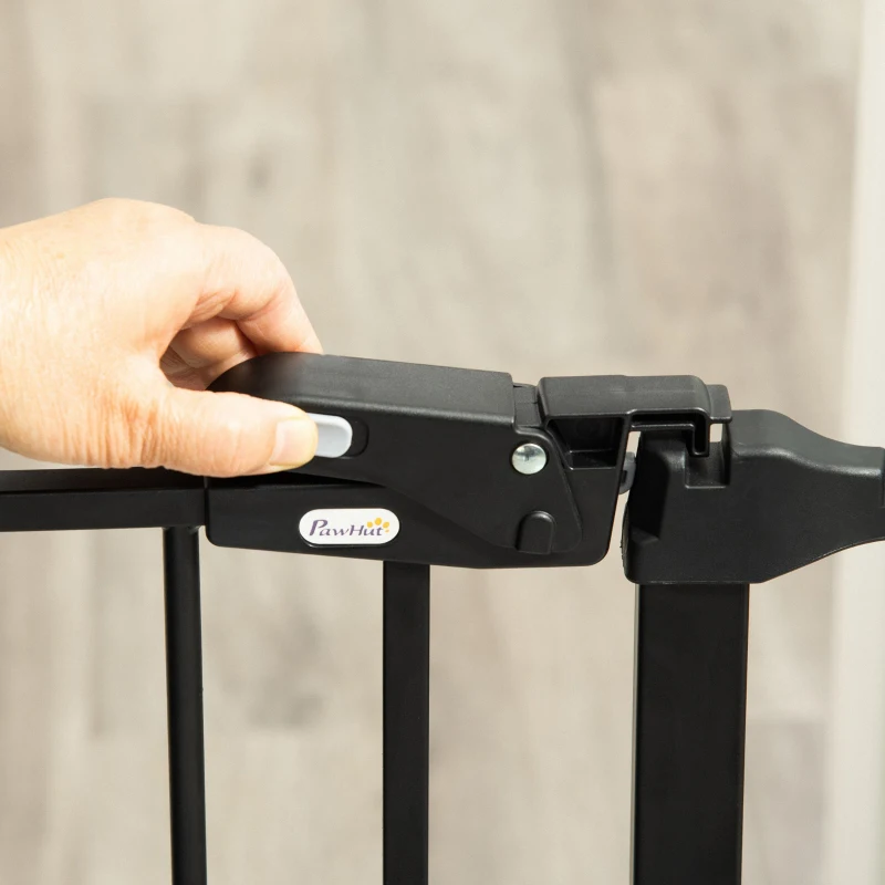 PawHut PapWHut brama bezpieczna dla psa z drzwiami składanymi, czarna, 202,5 cm