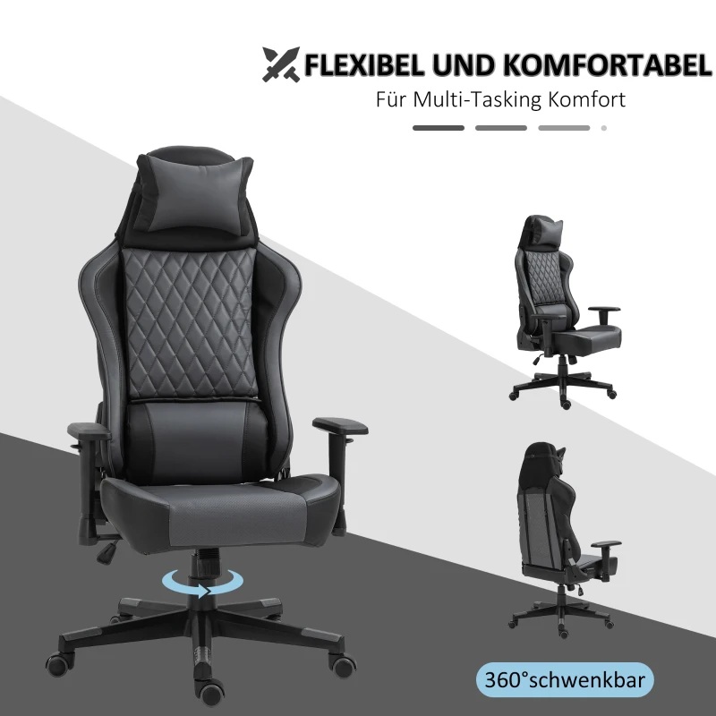 Vinsetto® Ergonomischer Gaming Stuhl Bürostuhl mit Wippfunktion höhenverstellbar Schwarz