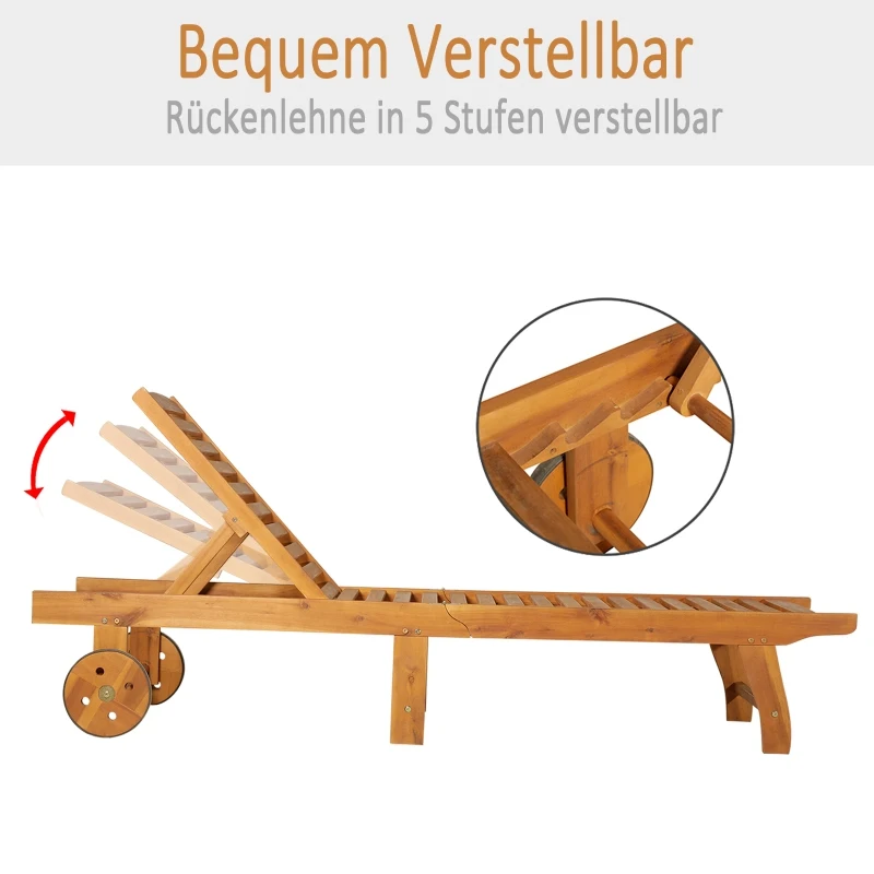 Outsunny Gartenliege Sonnenliege Liegestuhl Gartenmöbel klappbar verstellbar Akazienholz Natur+Weiß L197 x B72 x H(34–84) cm