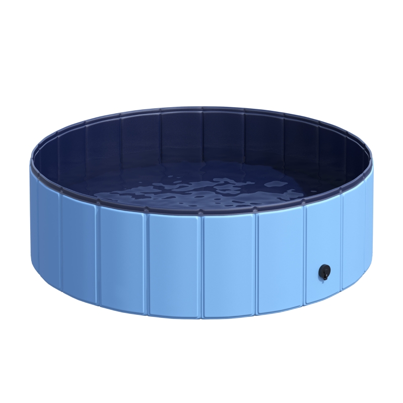 PawHut Hundepool Planschbecken Schwimmbecken Schwimmbad Hundebad PVC+Holz Blau Ø100 x H30 cm