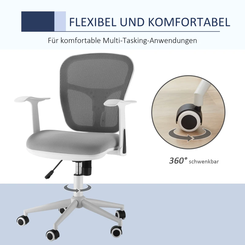Vinsetto Krzesło biurowe krzesło do pracy z funkcją kołysania z regulacją wysokości siateczka szare