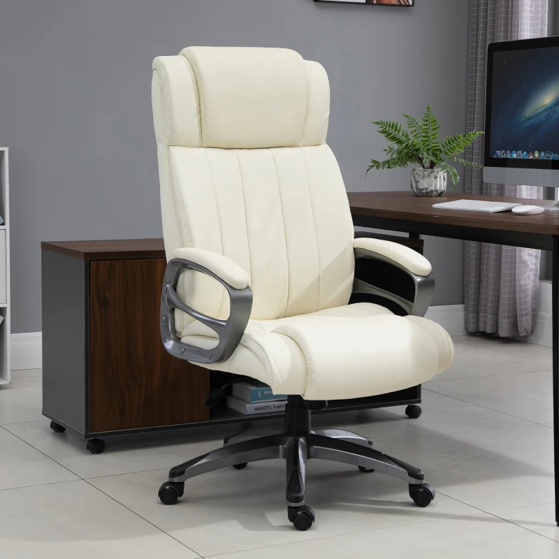 Vinsetto® Massagebürostuhl Drehstuhl höhenverstellbar Chefsessel Massagesessel Cremeweiß