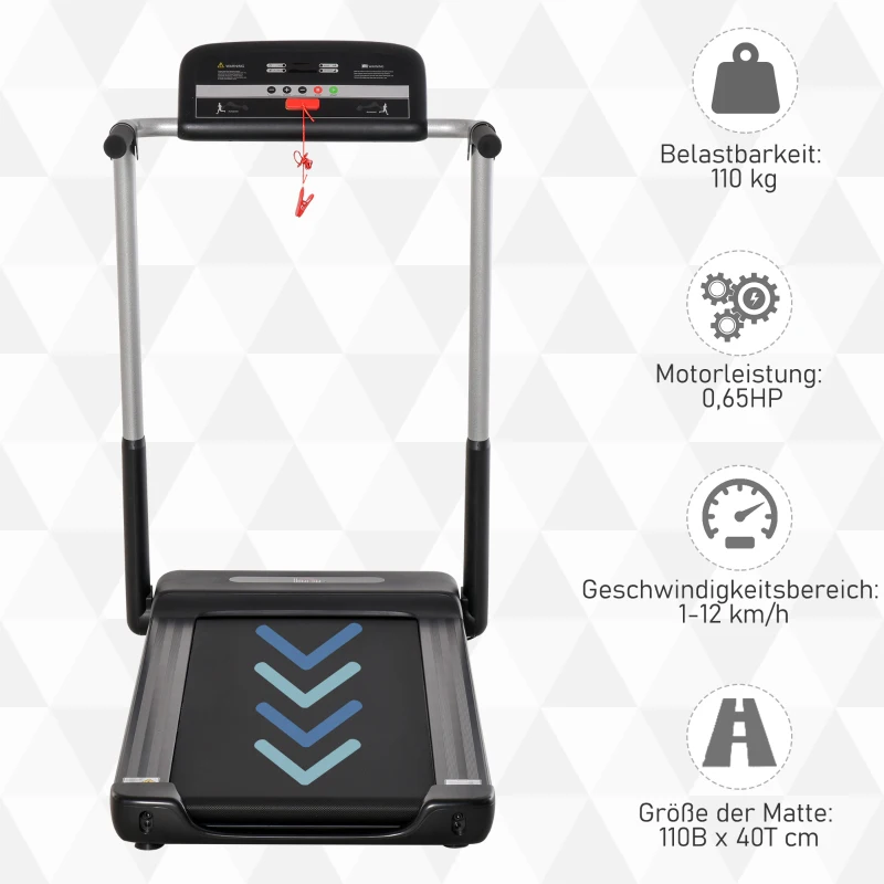 HOMCOM Elektrisches Laufband mit LED-Display Faltbares Fitnessgerät 1-12 Km/h Stahl Schwarz 138 x 67 x 111 cm