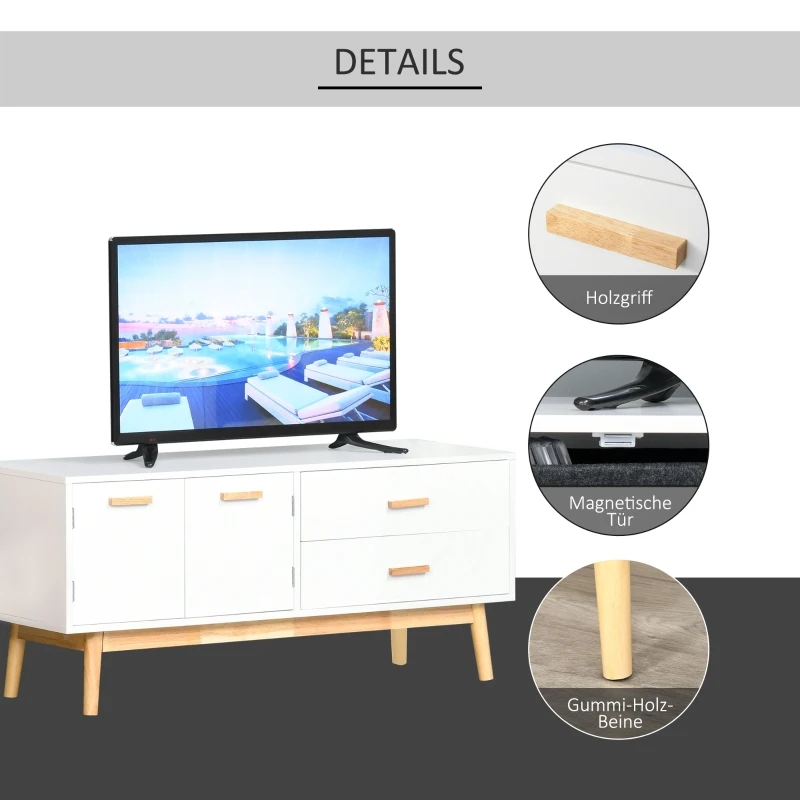 HOMCOM Fernsehtisch Fernsehschrank TV Lowboard Moderne MDF-Platte Gummiholzbeine Stauraum Wohnzimmer Büro für Fernseher bis zu 55 Zoll 115 x 40 x 51 cm Weiß