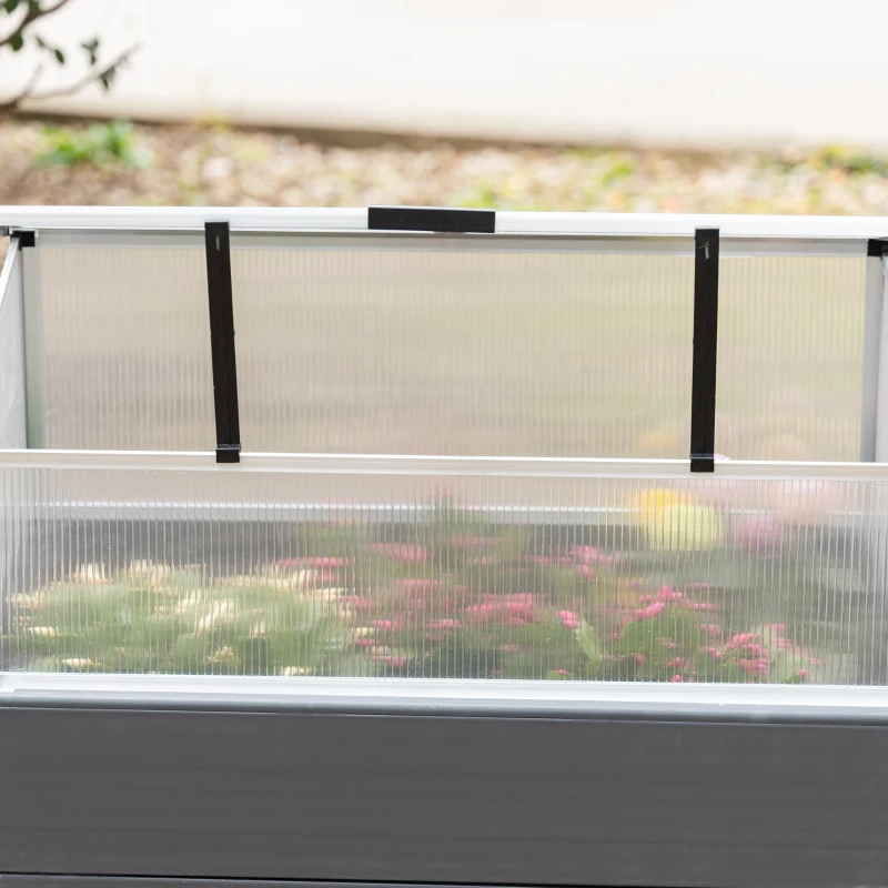 Outsunny Horta Elevada de Alumínio 78,5x47x74,5cm Estufa com Cobertura de Policarbonato e Teto Retrátil para Cultivos de Plantas Flores Cinza