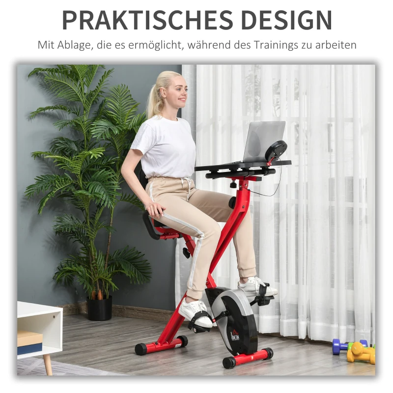 HOMCOM rower treningowy trener koła zamachowego z 8-stopniowymi regulowanymi magnetycznymi kołami oporowymi stalowe czerwone 97-107 x 53 x 22 cm