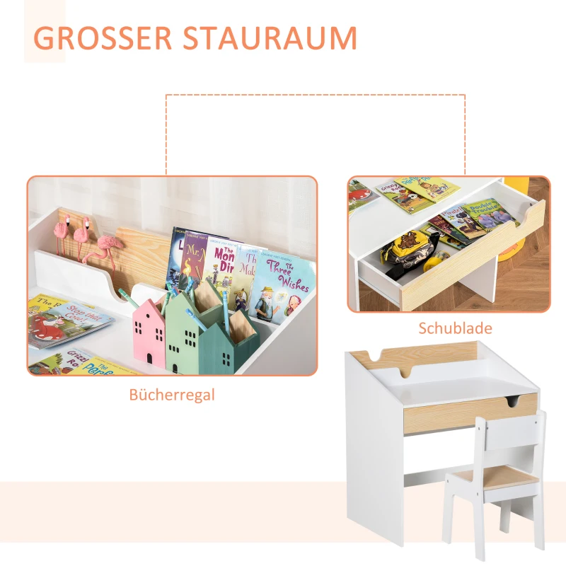 HOMCOM 2-delige kinderzitgroep met kindertafel stoel voor 6-10 jaar MDF 70 x 50 x 75 cm