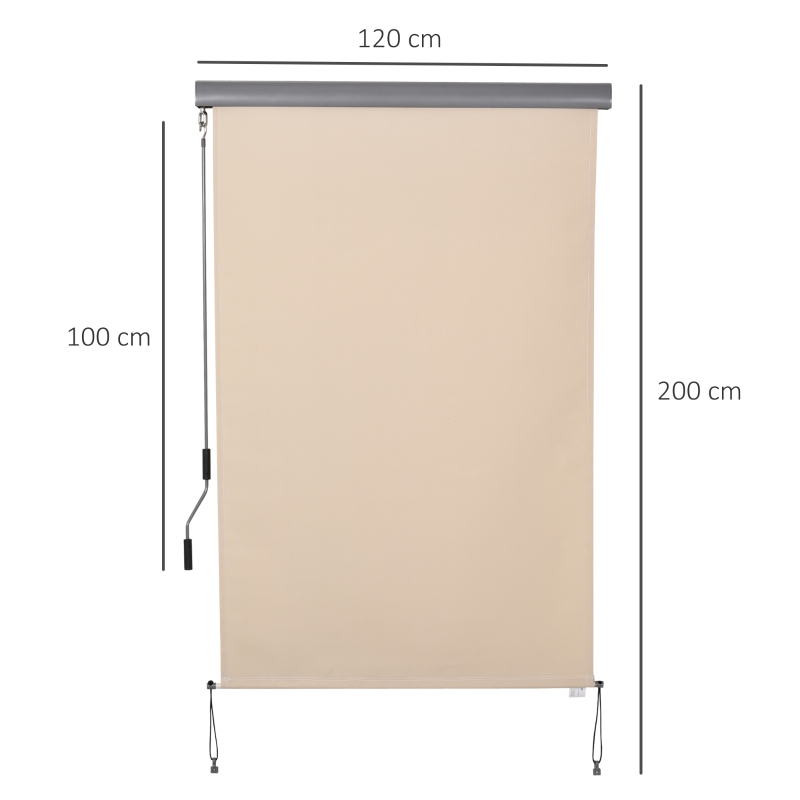 Outsunny Markiza Pionowa na Balkon, Markiza Pionowa, Ochrona przed Wiatrem, Rolka Boczna, Osłona, Ręczny Mechanizm Korbkowy, Polyester+Aluminium, Kremowy, 200 x 120 cm