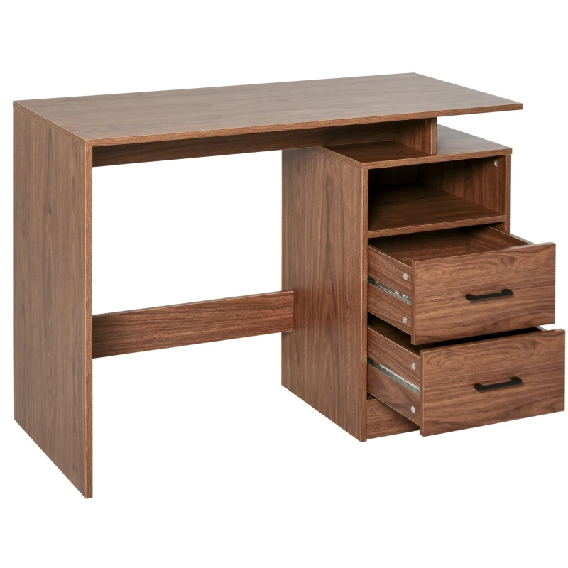 HOMCOM Schreibtisch Computertisch mit offenen Ablagen 2 Schubladen Arbeitstisch kompakter Bürotisch Spanplatte Natur 107 x 48 x 76,2 cm