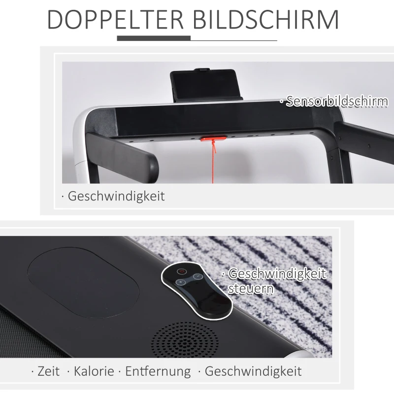 HOMCOM Elektrisches Laufband mit LED-Display Faltbares Fitnessgerät 1-12 Km/h Stahl Schwarz+Silber 134 x 66 x 107 cm