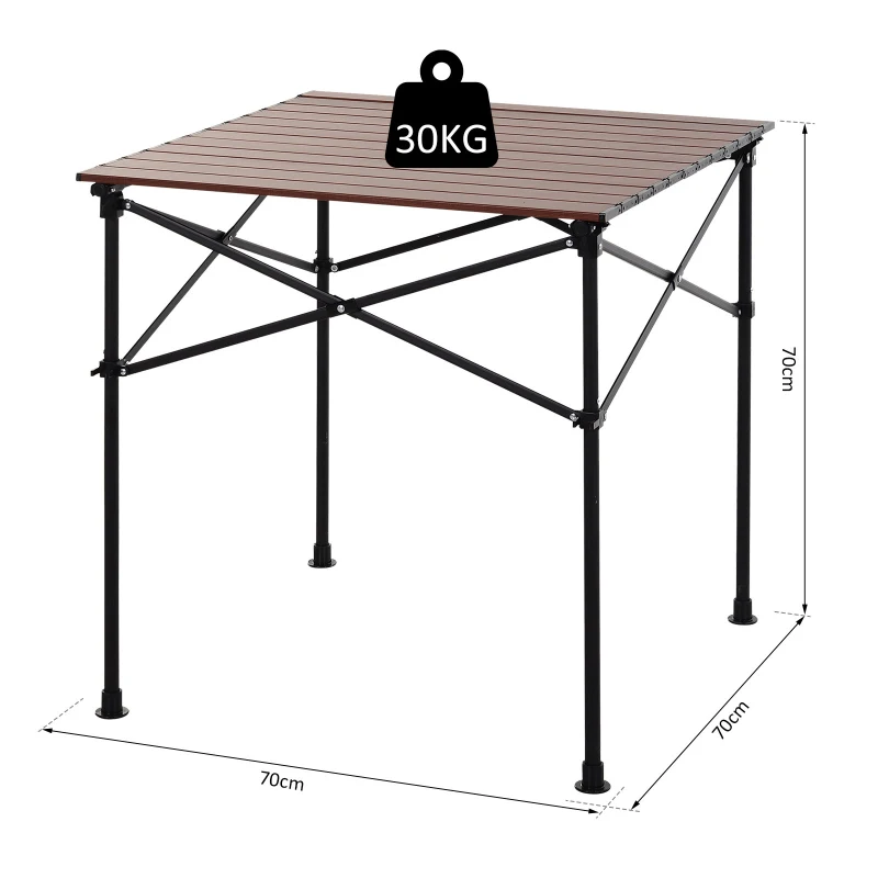 Outsunny campingtafel met houtnerf, klaptafel, picknicktafel, aluminium legering, donkerbruin, 70 x 70 x 70 cm houtnerf klaptafel picknicktafel aluminium legering donkerbruin | Aosom.nl