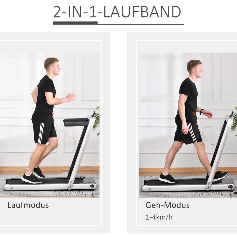 HOMCOM Elektrisches Laufband mit LED-Display Faltbares Fitnessgerät 1-12 Km/h Stahl Schwarz+Silber 134 x 66 x 107 cm