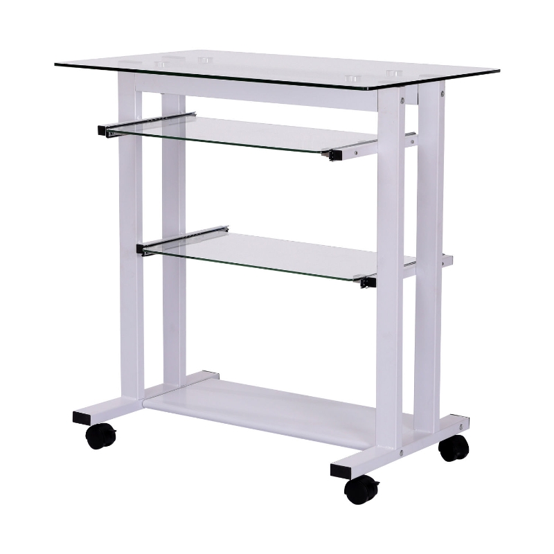 HOMCOM Computertisch Eckschreibtisch Winkelschreibtisch Schreibtisch Bürotisch PC moderner einfacher Stil Hartglas Eisenrohr Weiß 80 x 51 x 83 cm