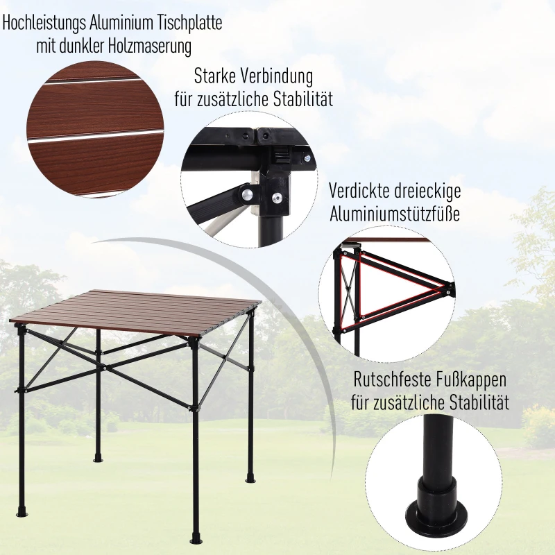Outsunny campingtafel met houtnerf, klaptafel, picknicktafel, aluminium legering, donkerbruin, 70 x 70 x 70 cm houtnerf klaptafel picknicktafel aluminium legering donkerbruin | Aosom.nl