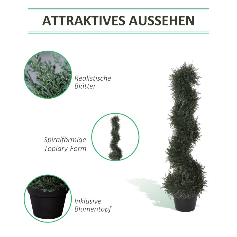 Outsunny künstliche Spiralpflanzen Spiral Zederbaum mit Topf 90cm Topiary Zeder für Außen- und Innendekoration Dunkelgrün