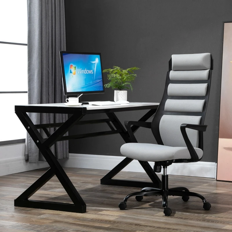 Vinsetto Bürostuhl Ergonomischer Drehstuhl mit Wippenfunktion Armlehne höhenverstellbar Kunstleinen Stahl Grau+Schwarz 60 x 64 x 112-120 cm