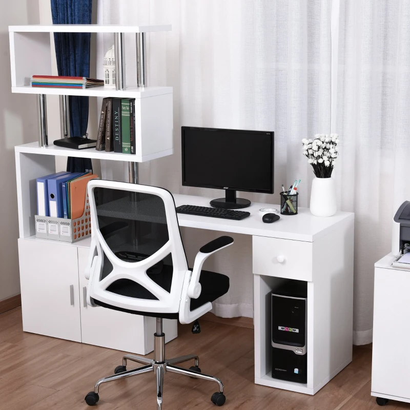 HOMCOM Biurko w kształcie litery L / litery I biurko komputerowe biurko narożne stal nierdzewna kolor biały