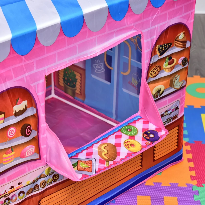 Domek do zabawy dla dzieci z drzwiami i okienkiem sprzedażowym Namiot do zabawy Sklepik ze słodyczami wiek 3 lata odgrywanie ról