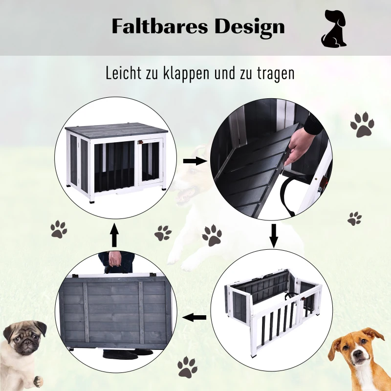 PawHut Transportbox klappbar herausnehmbare Bodenwanne Hunde bis 15 kg Tannenholz weiß + grau