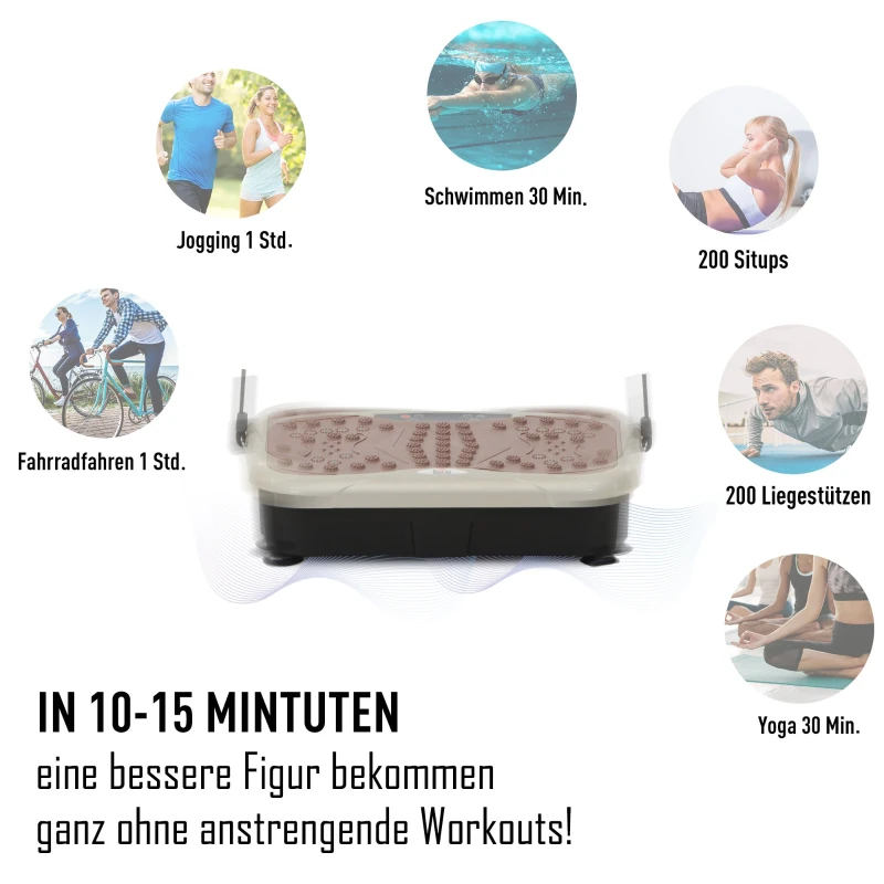Platforma wibracyjna HOMCOM trenażer wibracyjny urządzenie wibracyjne maszyna fitness wyświetlacz LED głośniki USB taśmy treningowe pilot