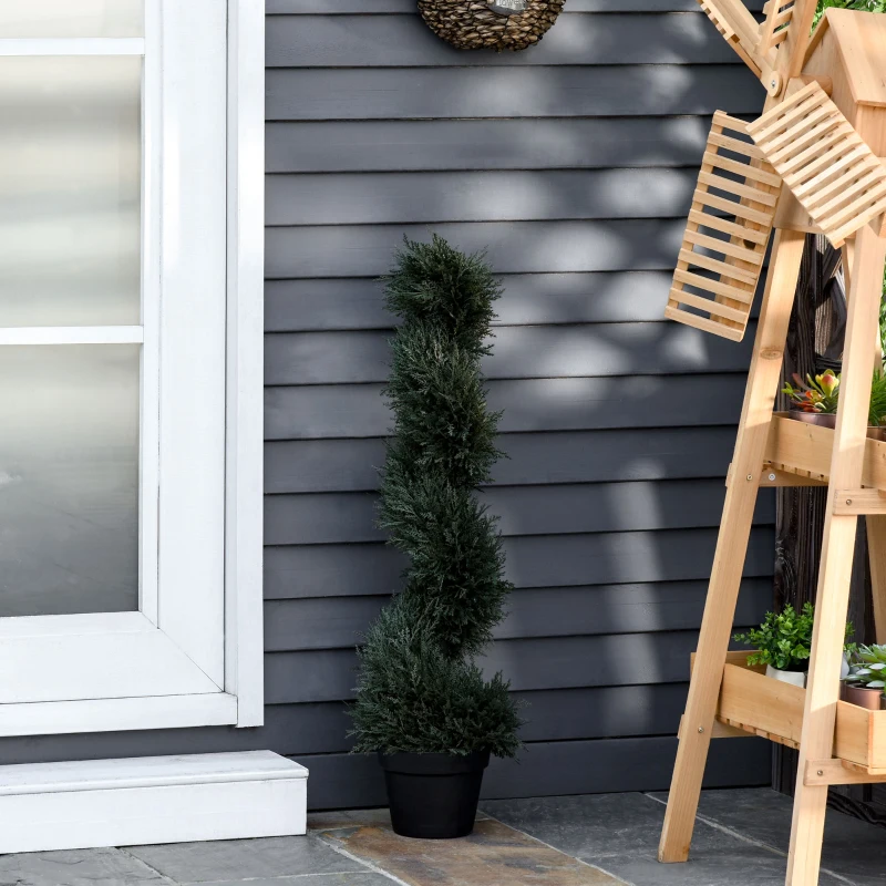 Outsunny künstliche Spiralpflanzen Spiral Zederbaum mit Topf 90cm Topiary Zeder für Außen- und Innendekoration Dunkelgrün
