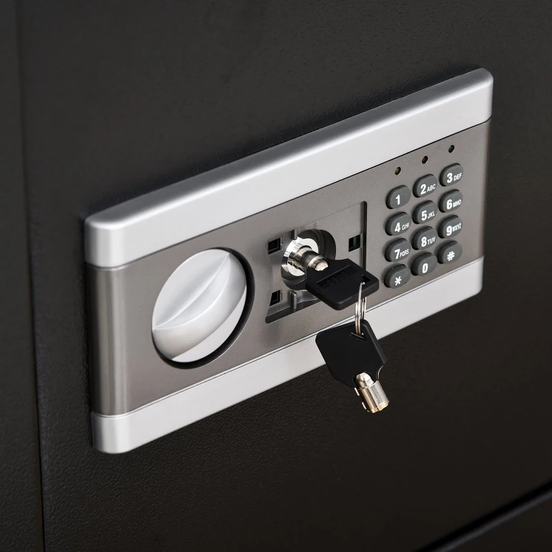 HOMCOM Safe, Tresor, Möbeltresor, mit Elektronikschloss, Stahl, Schwarz+Silber, 38 x 31 x 42,7 cm