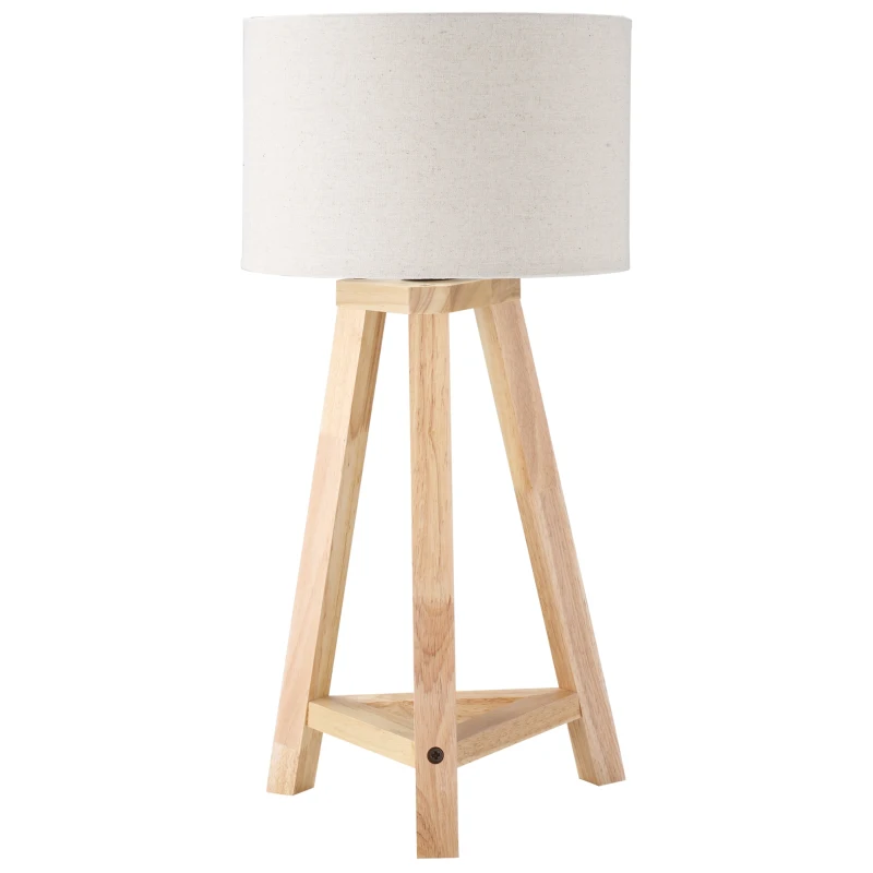 HOMCOM lampa stołowa z drewna lampka nocna 58 cm, z oprawą E27 40 W lniany klosz