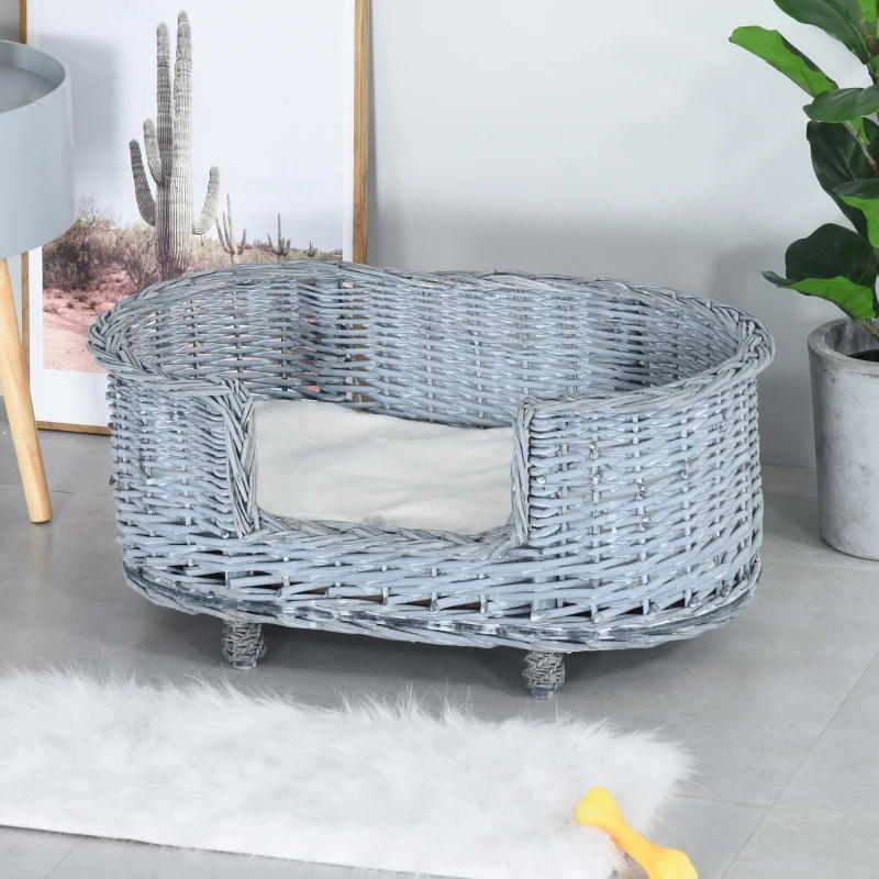 PawHut Hundesofa Haustiersofa Hundebett Katzensofa Weichem Bezug Katzensofa Weide Plüsch Grau 71 x 40 x 31 cm