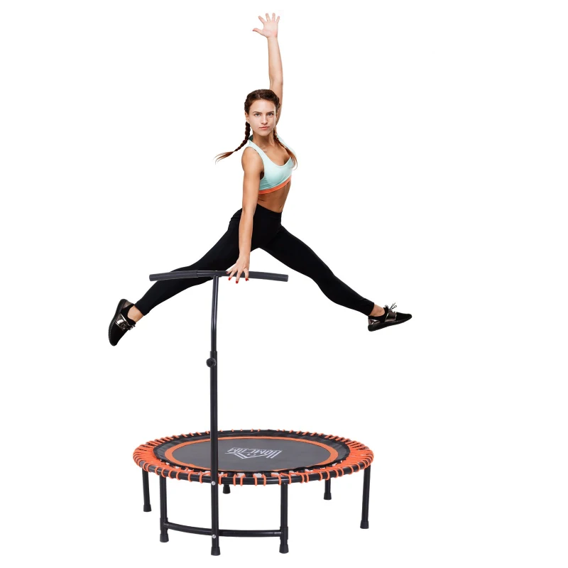 Trampolina HOMCOM, trampolina fitness, trampolina ogrodowa do jogi z regulacją wysokości z uchwytem dla dzieci i dorosłych, stal + PP + EVA, kolor czarny + pomarańczowy, 114,3 x 114,3 x 138 cm