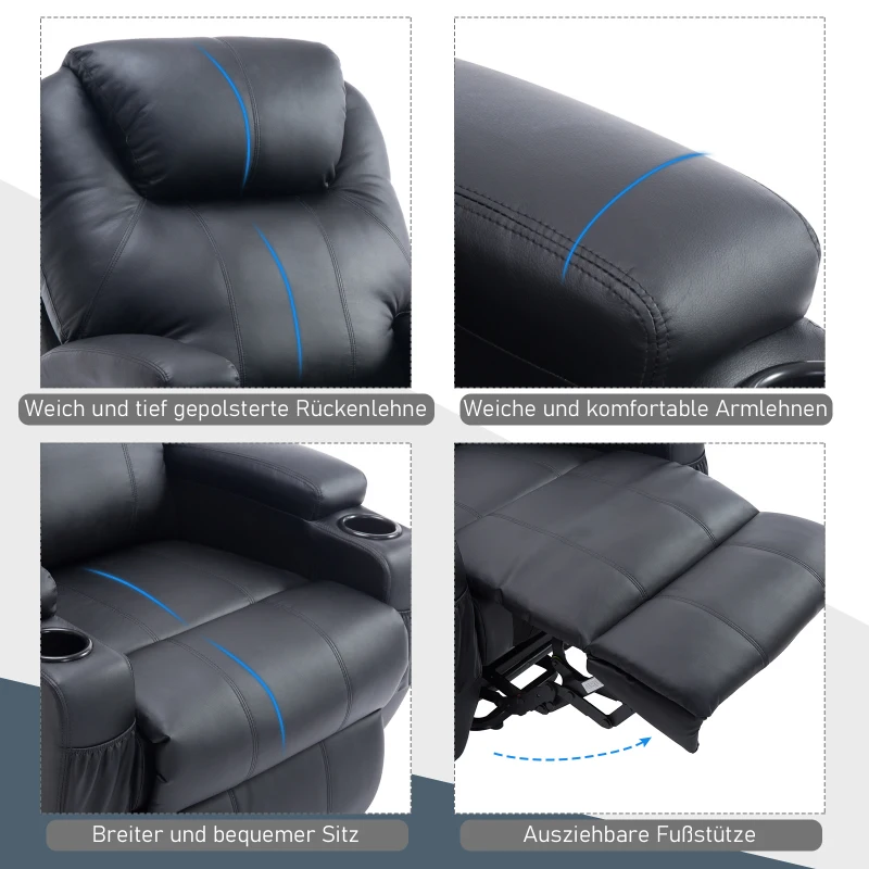 HOMCOM® Fernsehsessel mit Aufstehhilfe | Veganleder | 84 x 92 x 109 cm | Schwarz