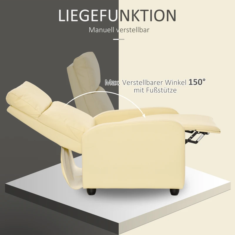 HOMCOM Fotel Fotel wypoczynkowy Fotel telewizyjny Fotel z funkcją rozkładania Sztuczna skóra (kremowy)