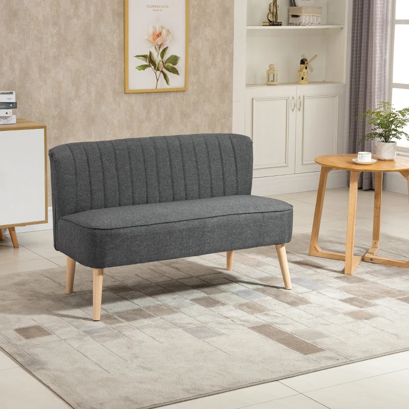 HOMCOM 2-Sitzer Couch Stoffsofa Polstersofa Sitzmöbel Holz dunkelgrau 117 x 56,5 x 77 cm