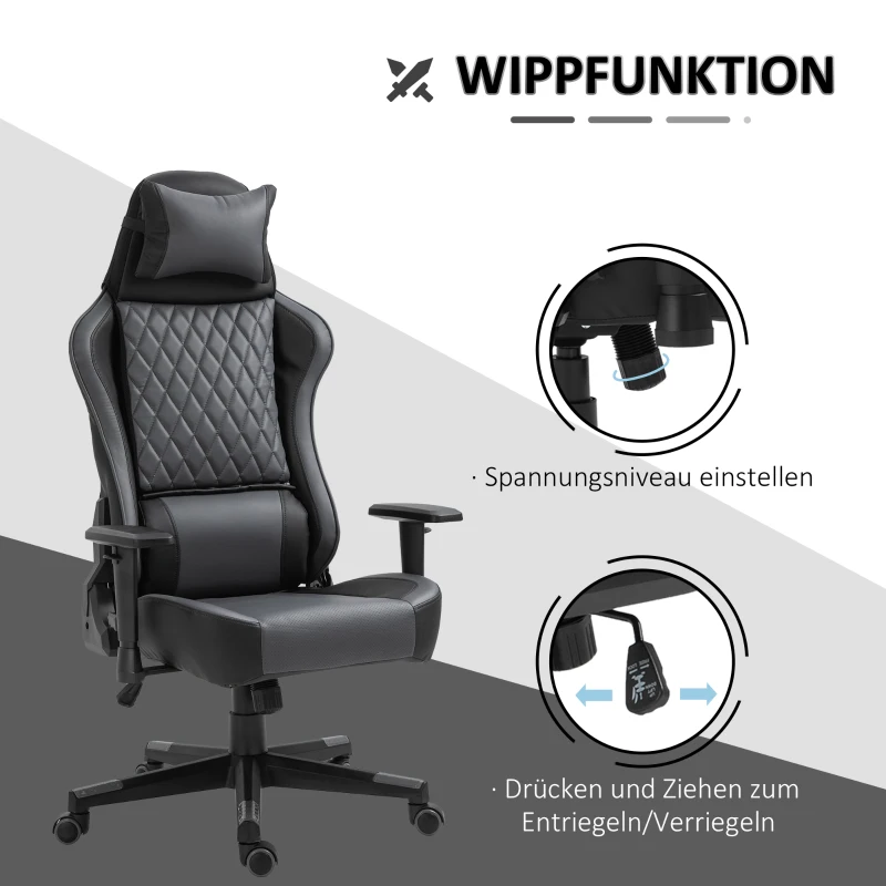 Vinsetto® Ergonomischer Gaming Stuhl Bürostuhl mit Wippfunktion höhenverstellbar Schwarz