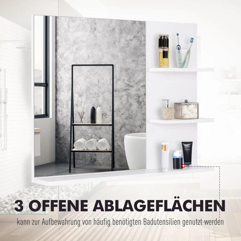 kleankin Elegante Badkamerspiegel met 3 Handige Planken van Wit MDF