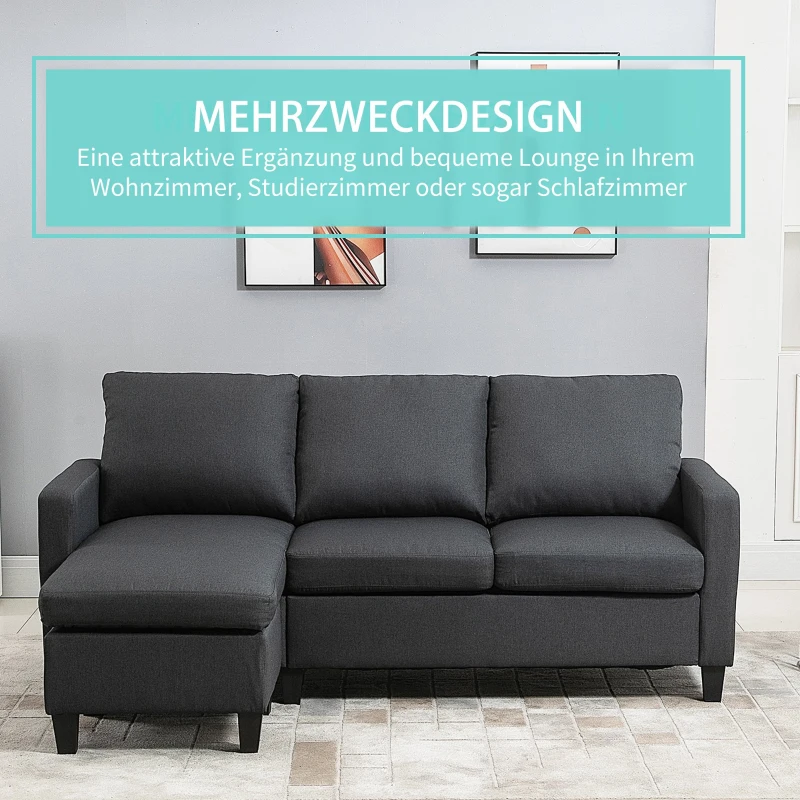 HOMCOM® Sofa narożna L kształt sofa narożna zestaw z szezlongiem lniany szary