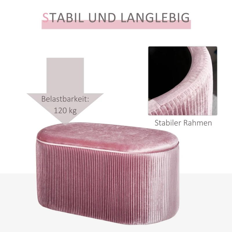 HOMCOM Ławka tapicerowana ze schowkiem ławka z pojemnikiem styl francuski elegancki różowy aksamit