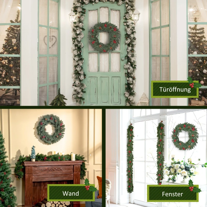 HOMCOM wieniec jodłowy wieniec na drzwi wieniec bożonarodzeniowy pętelka do zawieszenia z tyłu PE zielony Ø 60 x 8 cm