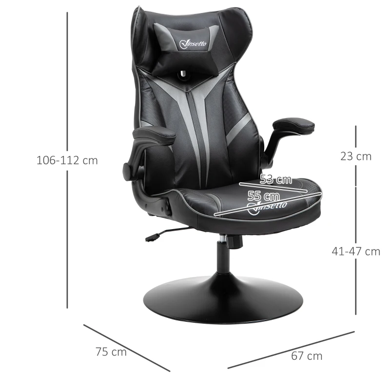 Vinsetto Fotel gamingowy ergonomiczne krzesło komputerowe z funkcją przechylania stal kolor szary