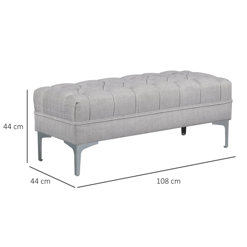 HOMCOM Polsterbank Sitzbank Truhenbank Lounge Retro, Leinen+Metall, Grau, L108xB44xH44cm