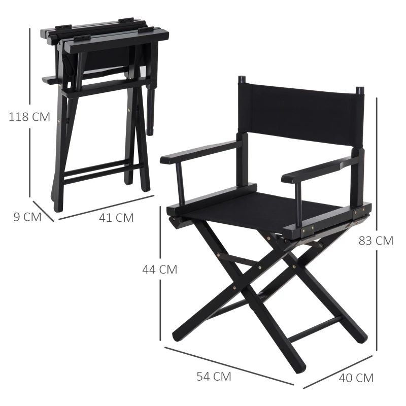 HOMCOM Regiestuhl Gartenstuhl Klappstuhl Stuhl Landhaussessel Sessel Schwarz L54 x B40 x H83 cm