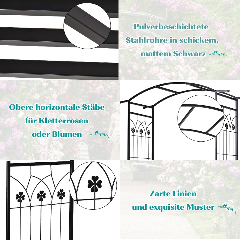 Outsunny łuk ogrodowy z ławką brama kratka pergola do roślin pnących ogród daszek łukowy metal czarny 152 x 58 x 207 cm