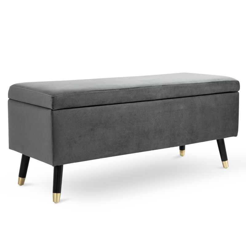 HOMCOM Sitzbank, Polsterbank mit Stauraum, Truhenbank, Metall, Schaumstoff, Kautschukholz, Kohlegrau, 110 x 43 x 45 cm