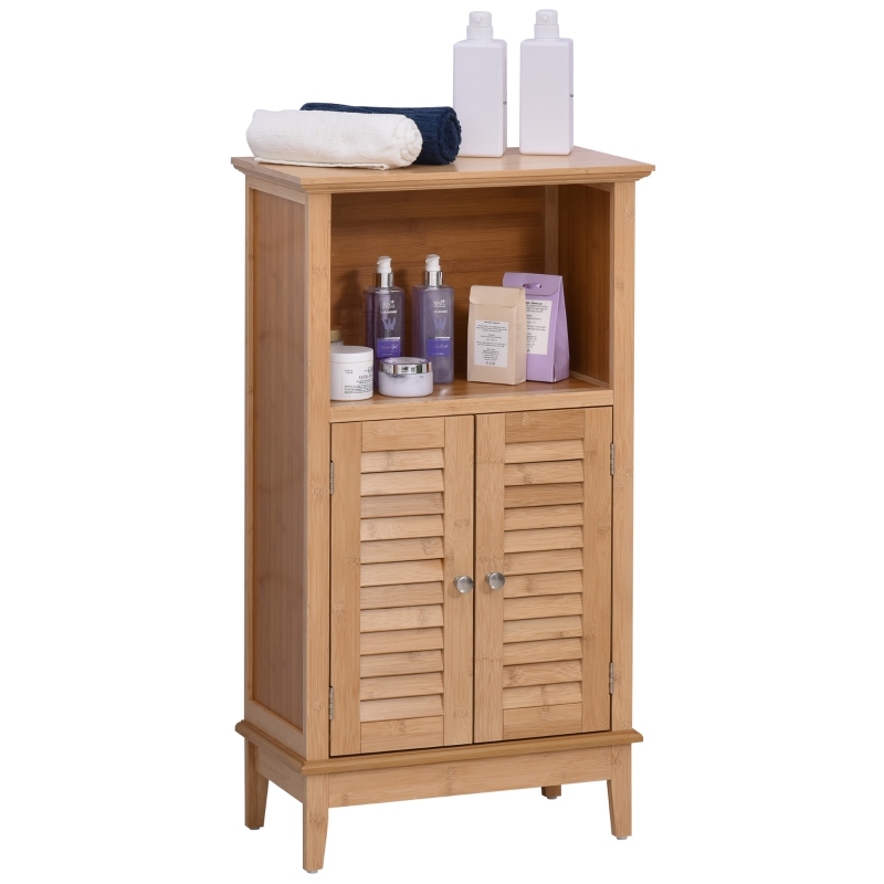 HOMCOM Badzimmerschrank mit offenem Regal, Badregal, Badezimmer Standregal, Bambus, Natur, 50 x 25,5 x 92 cm